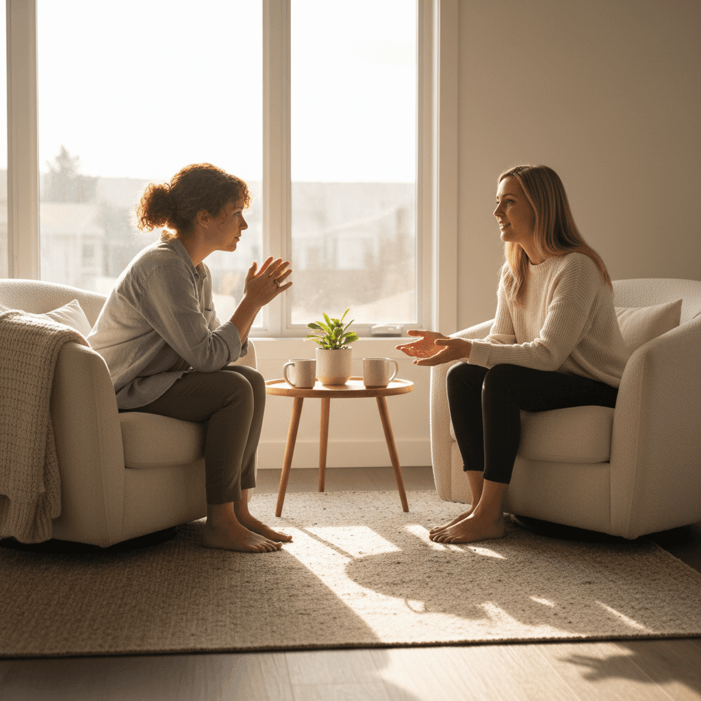 Supportive coaching conversation between women