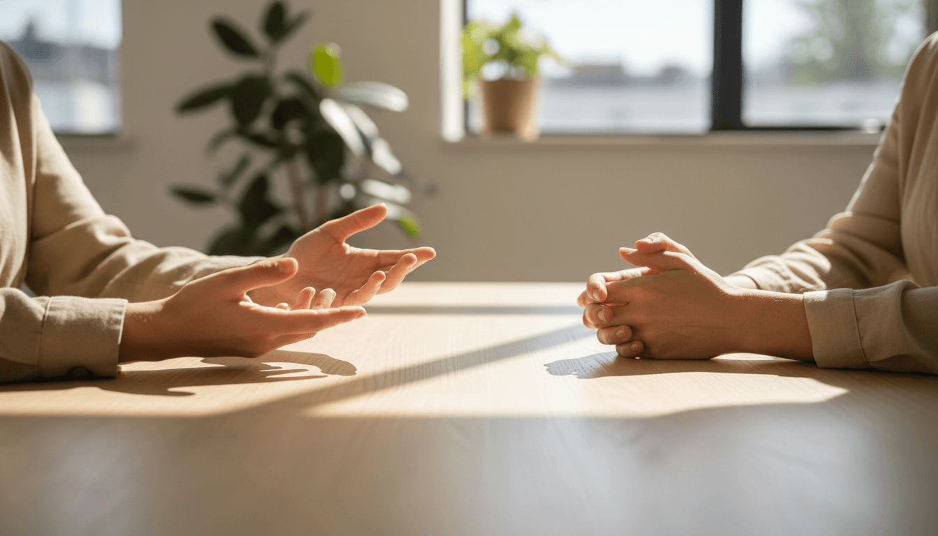 Two people in a supportive coaching conversation